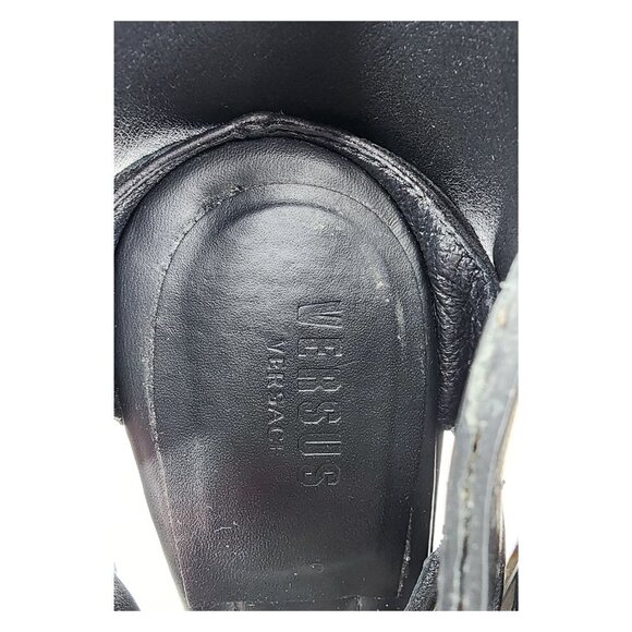 VERSUS by VERSACE Black Side Buckle Leather Sandals - Picture 10 of 12